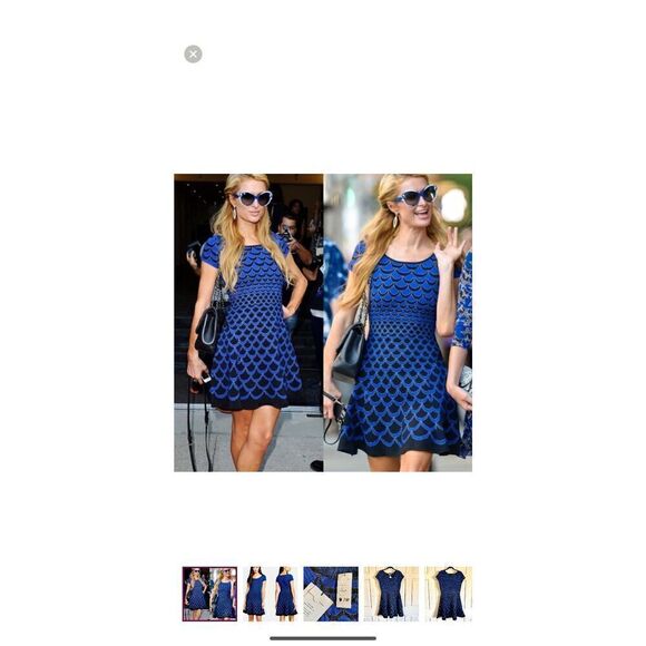 Diane Von Furstenberg Alina Dress Knit Fish Scale Pattern Fit & Flare Blue - Picture 6 of 6